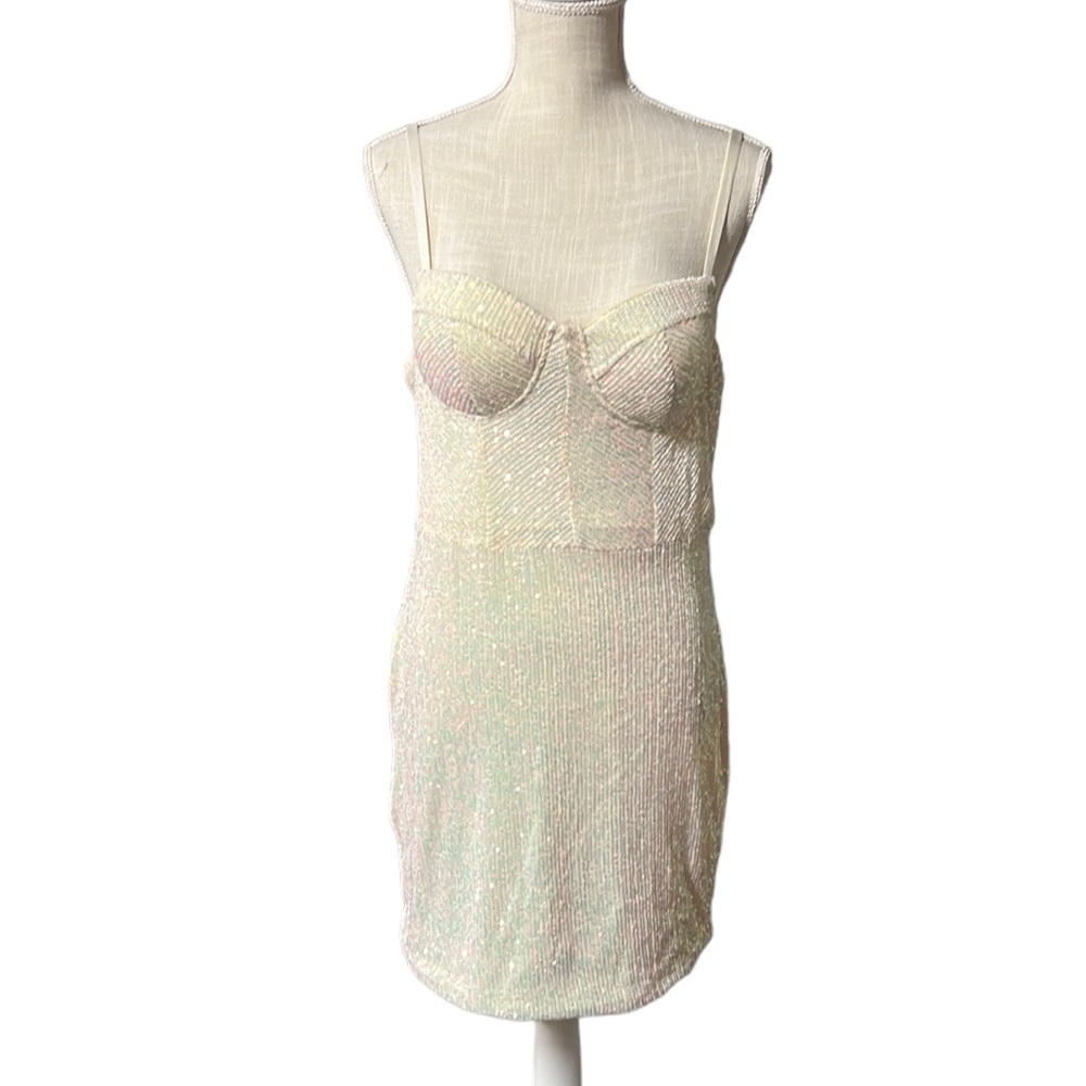 Haute Monde Sleeveless Spaghetti Strap Mini Dress Sequin White Sparkle Junior XL